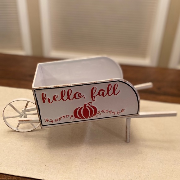 Fall Decor, Hello Fall Wheelbarrow Decor, Fall Metal Wheelbarrow Centerpiece - Picture 7 of 16